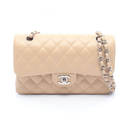 Chanel Shoulder Bag Quilted Double Flap Beige Caviar Leather Chain