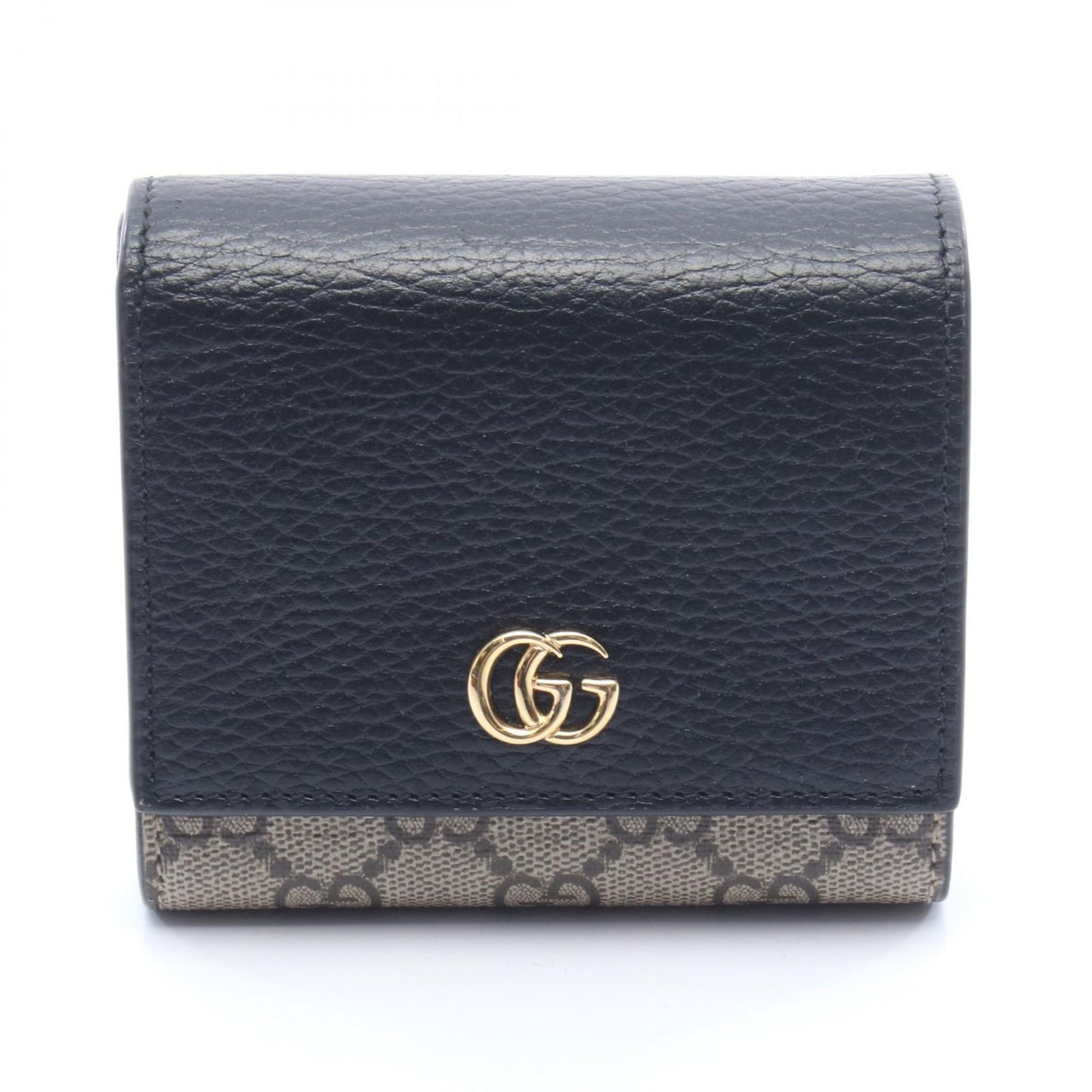 Gucci Bifold Wallet GG Marmont Beige Black Leather Canvas Double Bicolor Compact