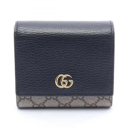 Gucci Bifold Wallet GG Marmont Beige Black Leather Canvas Double Bicolor Compact