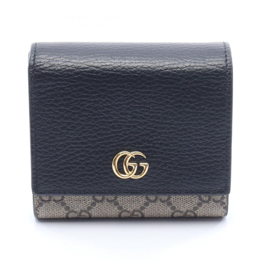 Gucci Bifold Wallet GG Marmont Beige Black Leather Canvas Double Bicolor Compact