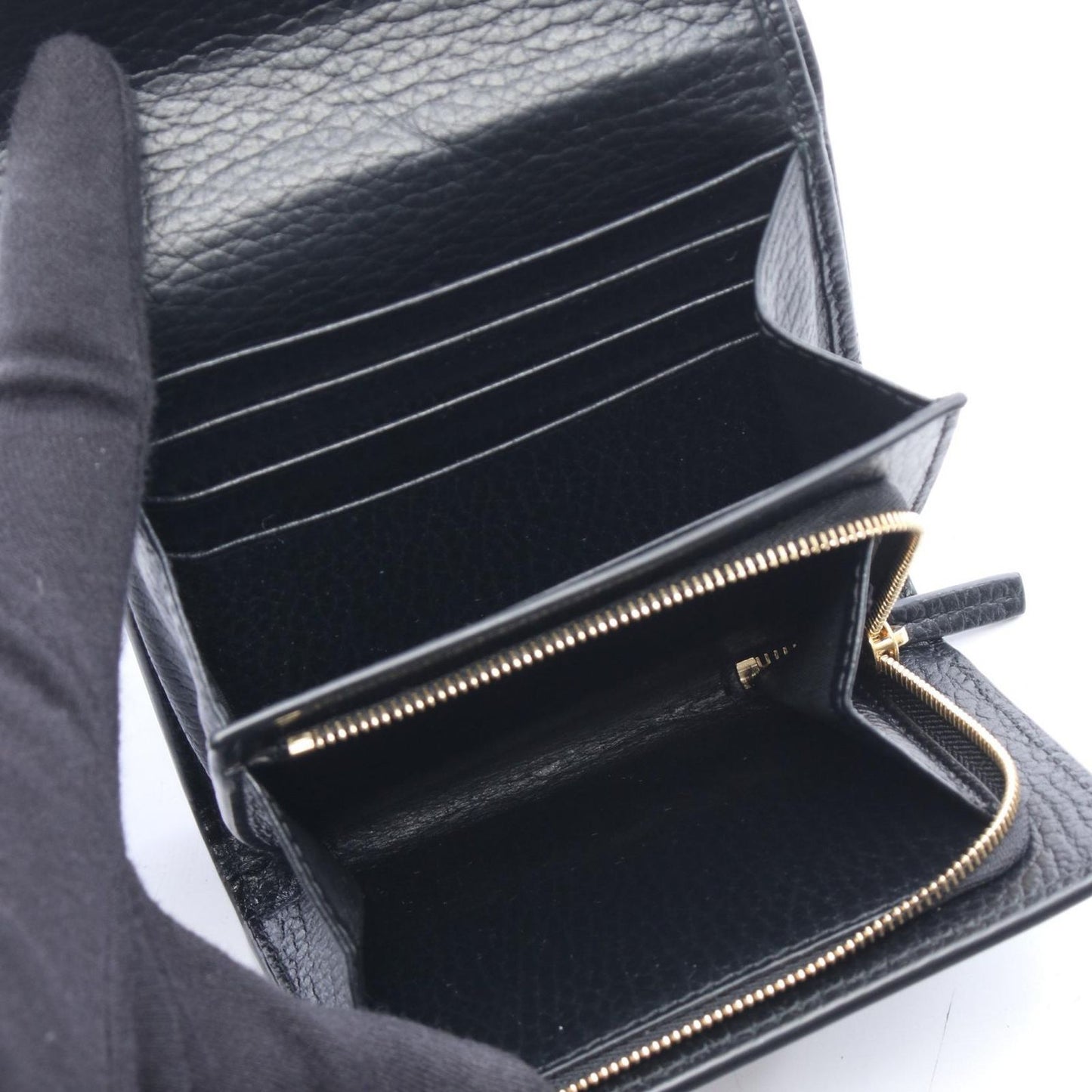 Gucci Bifold Wallet GG Marmont Beige Black Leather Canvas Double Bicolor Compact — view 3