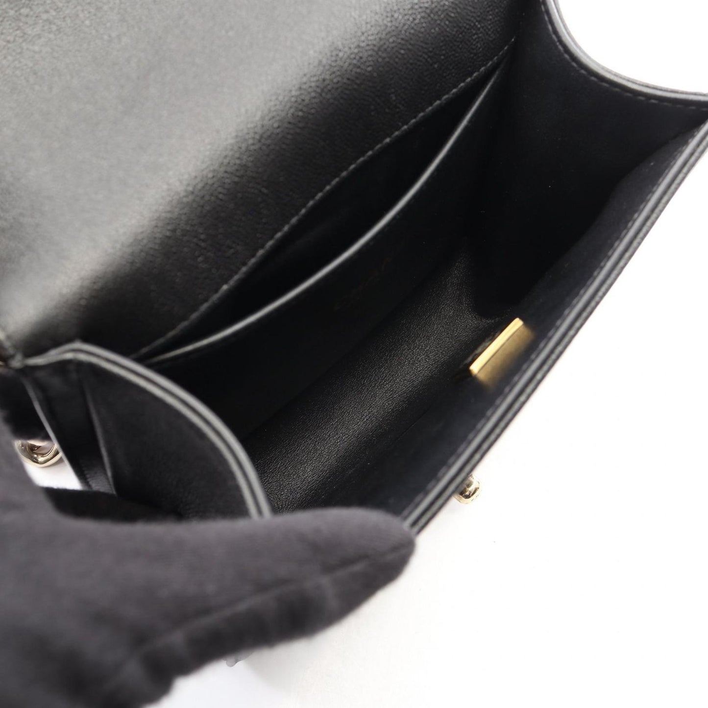 Chanel Shoulder Bag Black Caviar Leather Chain — view 3