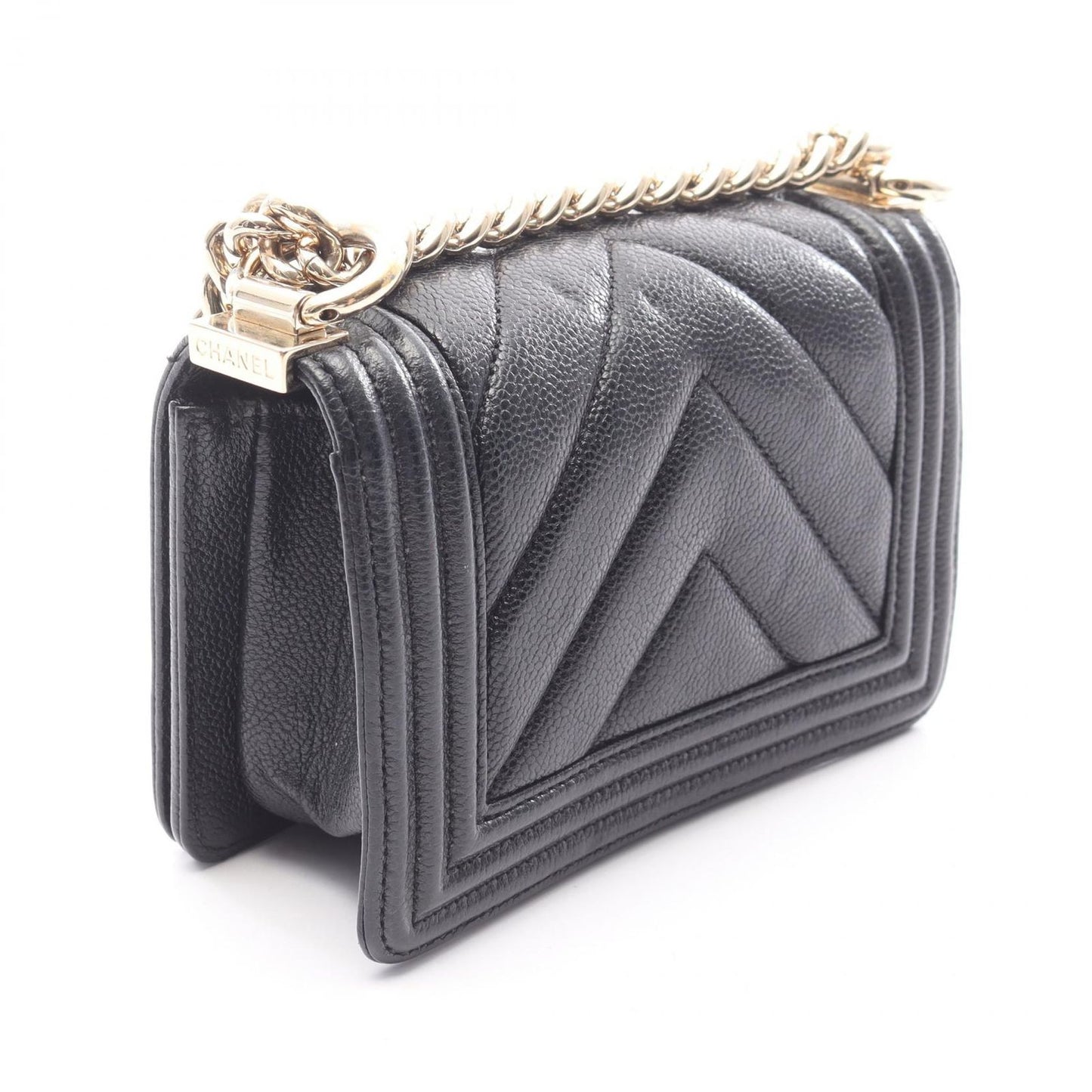Chanel Shoulder Bag Mini Chez Blanc Stitch Black Caviar Leather Chain — view 2