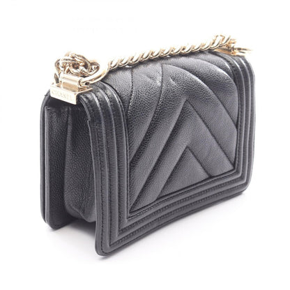 Chanel Shoulder Bag Mini Chez Blanc Stitch Black Caviar Leather Chain — view 2