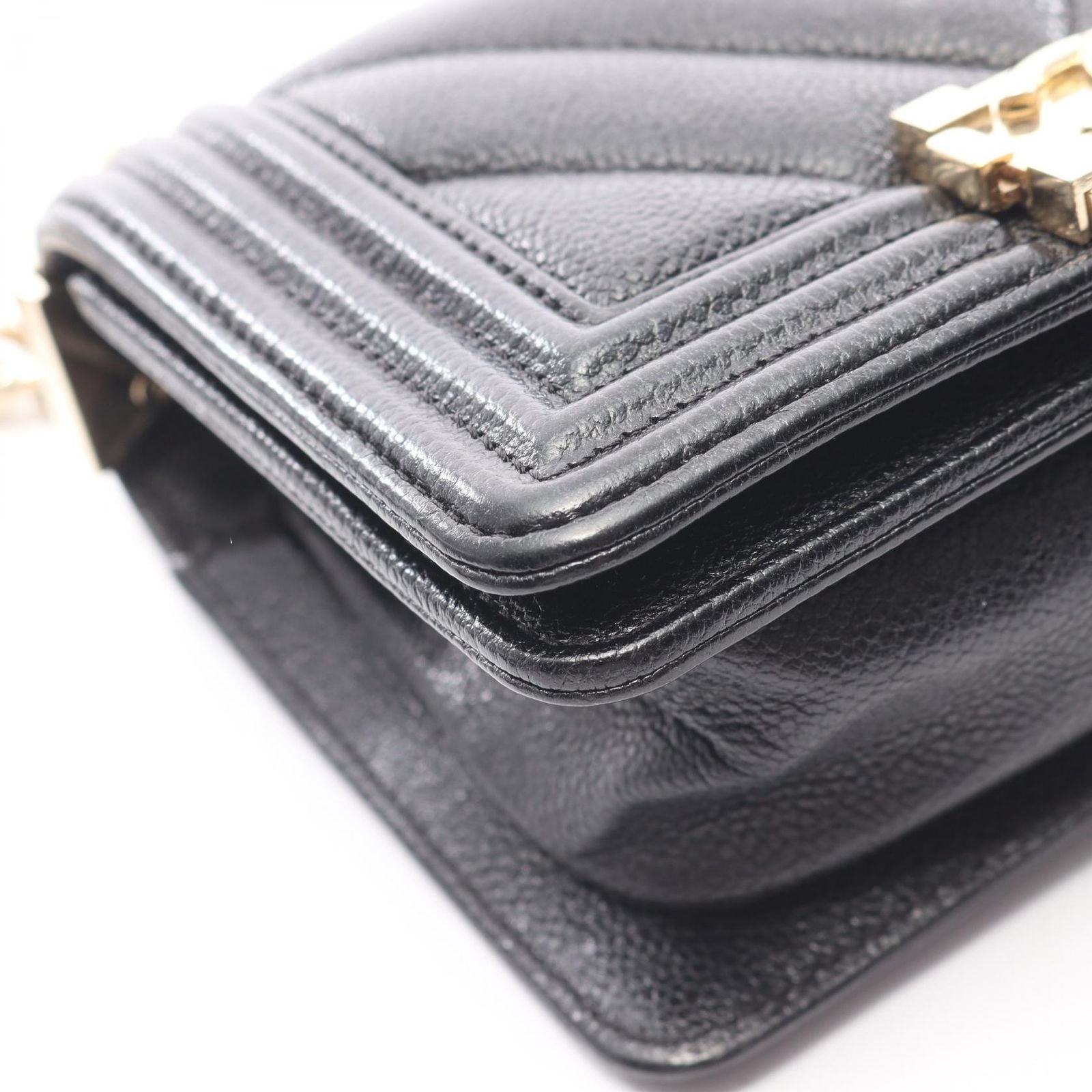 Chanel Shoulder Bag Mini Chez Blanc Stitch Black Caviar Leather Chain — view 7