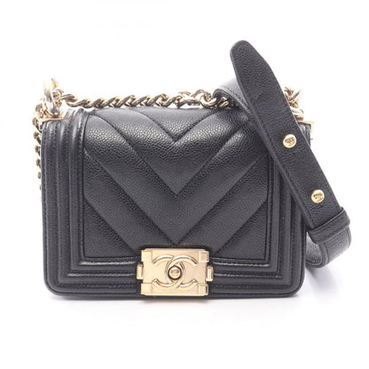 Chanel Shoulder Bag Mini Chez Blanc Stitch Black Caviar Leather Chain