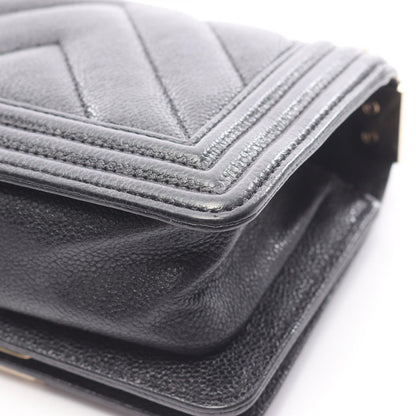 Chanel Shoulder Bag Mini Chez Blanc Stitch Black Caviar Leather Chain — view 8
