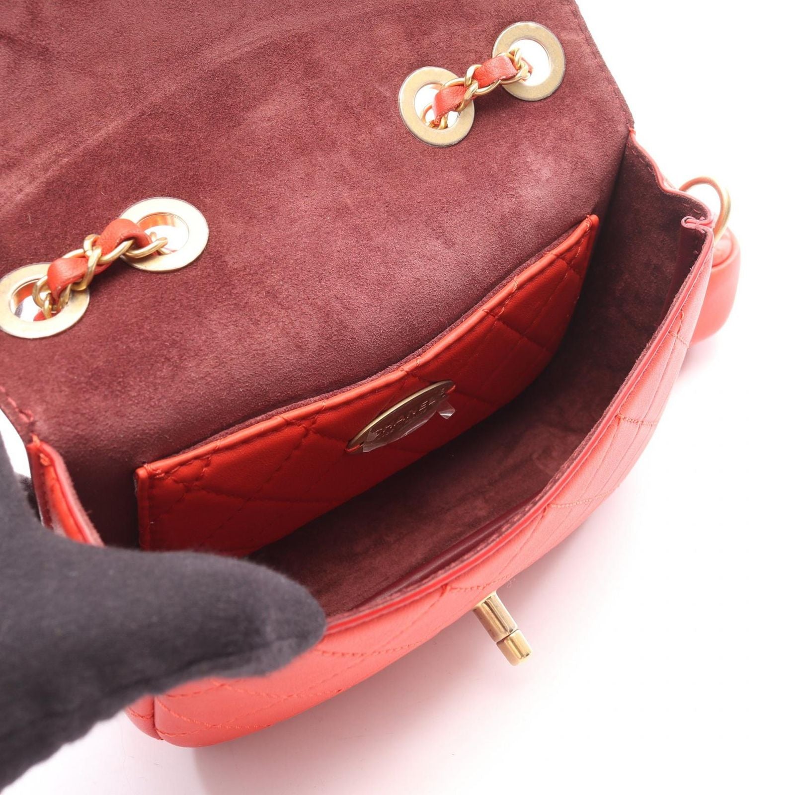 Chanel Shoulder Bag Quilted Red Lambskin Flap with Coin Case — view 3