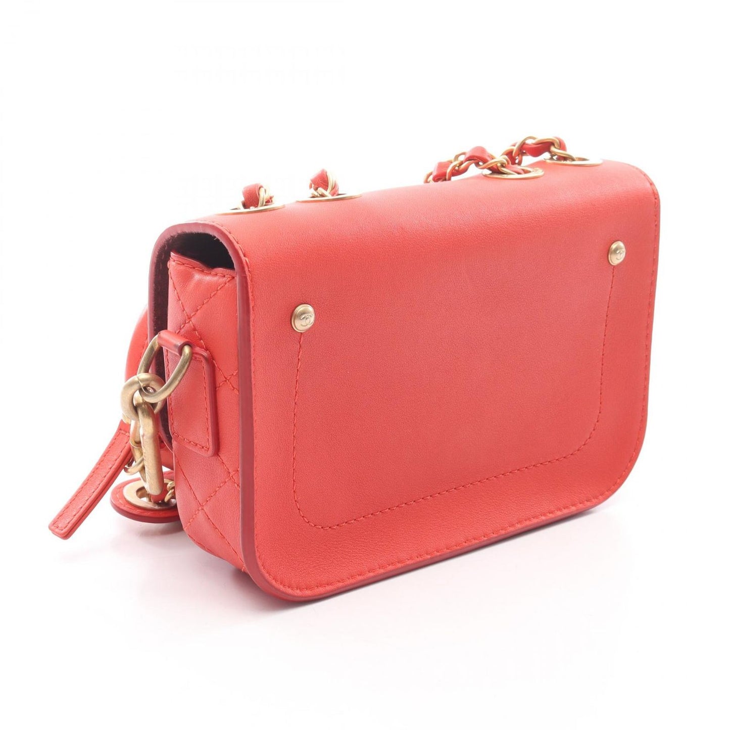 Chanel Shoulder Bag Quilted Red Lambskin Flap with Coin Case — view 2