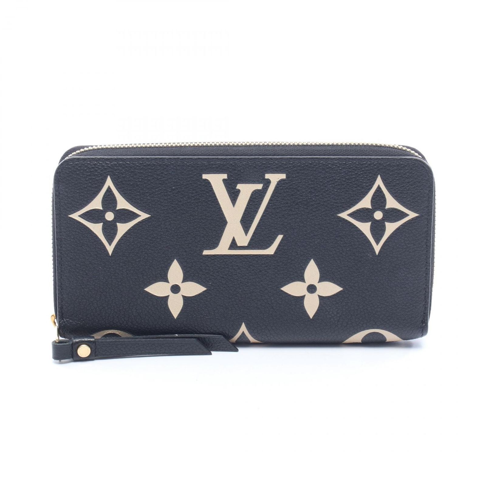 Louis Vuitton Round Wallet Zippy Bicolor Black Beige Leather
