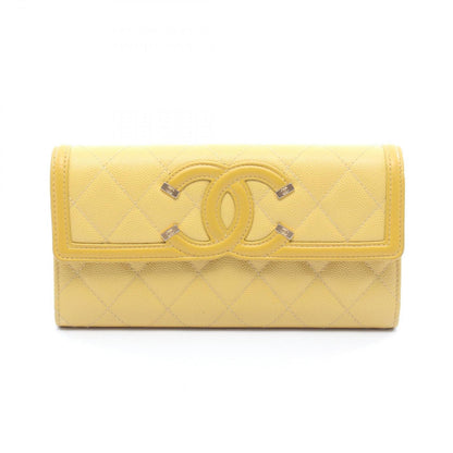 Chanel Bifold Wallet CC Filigree Yellow Caviar Leather CC Quilted Zip