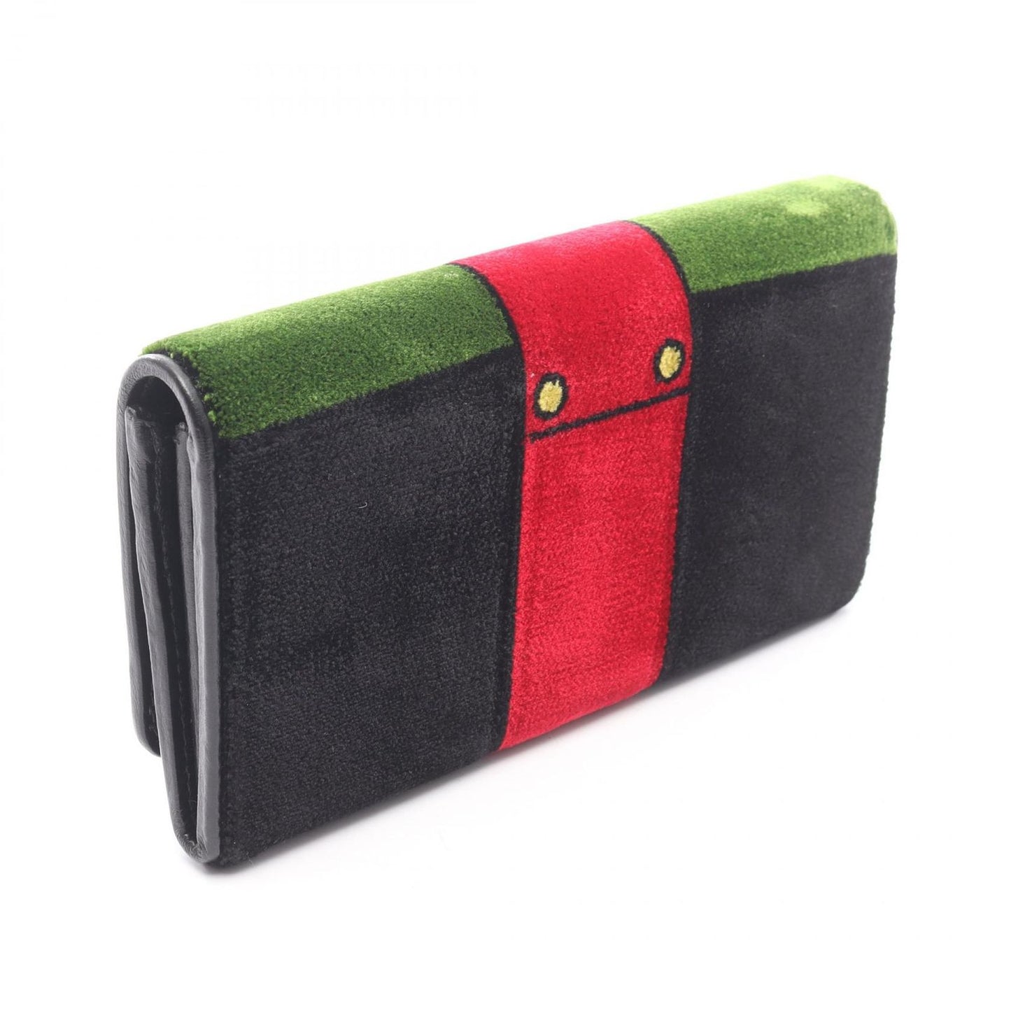 Prada Bifold Wallet Velluto Ricamo Black Fabric Leather Chain — view 2