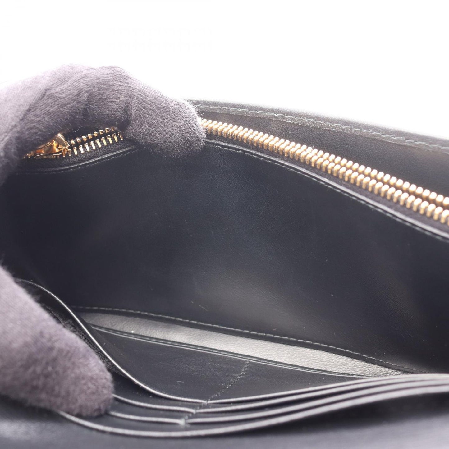 Prada Bifold Wallet Velluto Ricamo Black Fabric Leather Chain — view 6