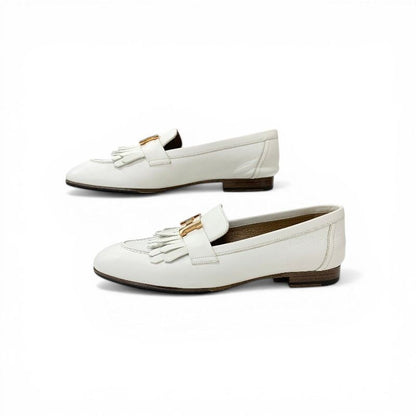 Hermes Royale Loafers Leather Shoes White Pink Gold Fringe Moccasins Flat — view 3