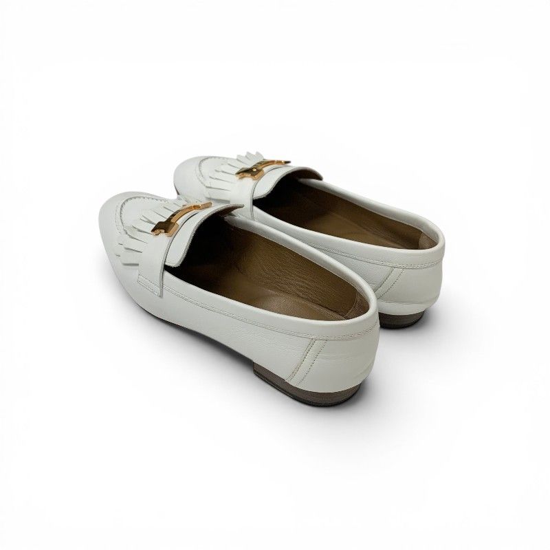 Hermes Royale Loafers Leather Shoes White Pink Gold Fringe Moccasins Flat — view 4
