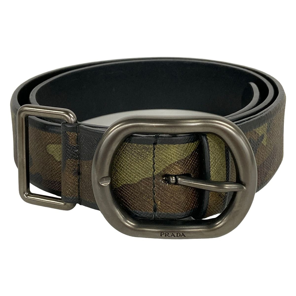 Prada Belt 34 85 Khaki Brown Multi Leather