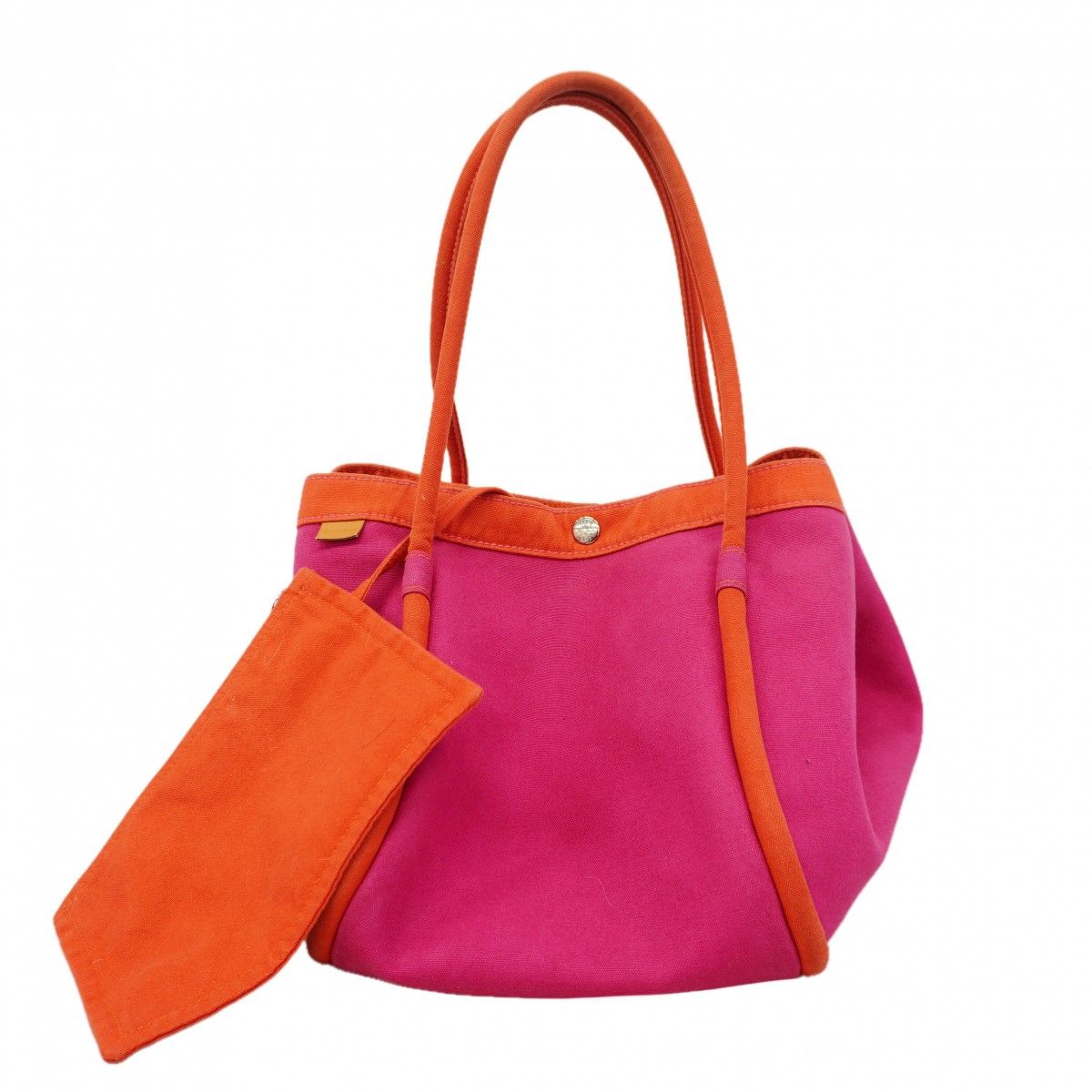 Hermes Tote Sac Baga Canvas Red Pink Silver