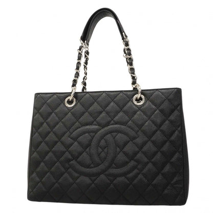 Chanel Chain Tote Quilted Caviar Leather Black Silver