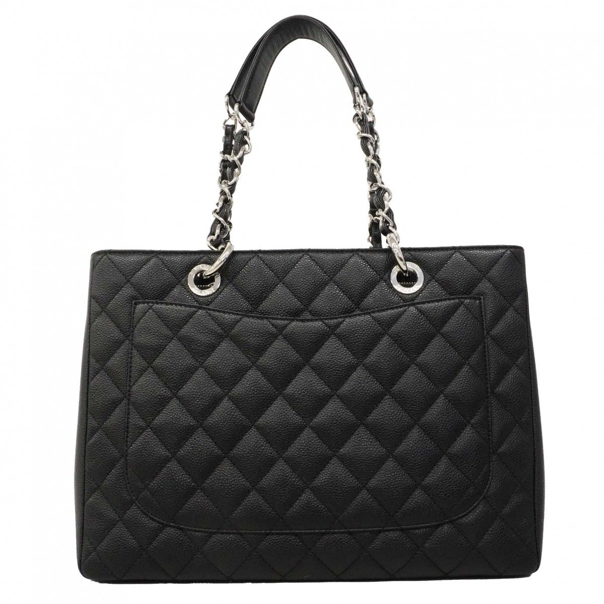 Chanel Chain Tote Quilted Caviar Leather Black Silver — view 6