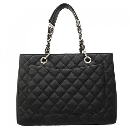 Chanel Chain Tote Quilted Caviar Leather Black Silver — view 6