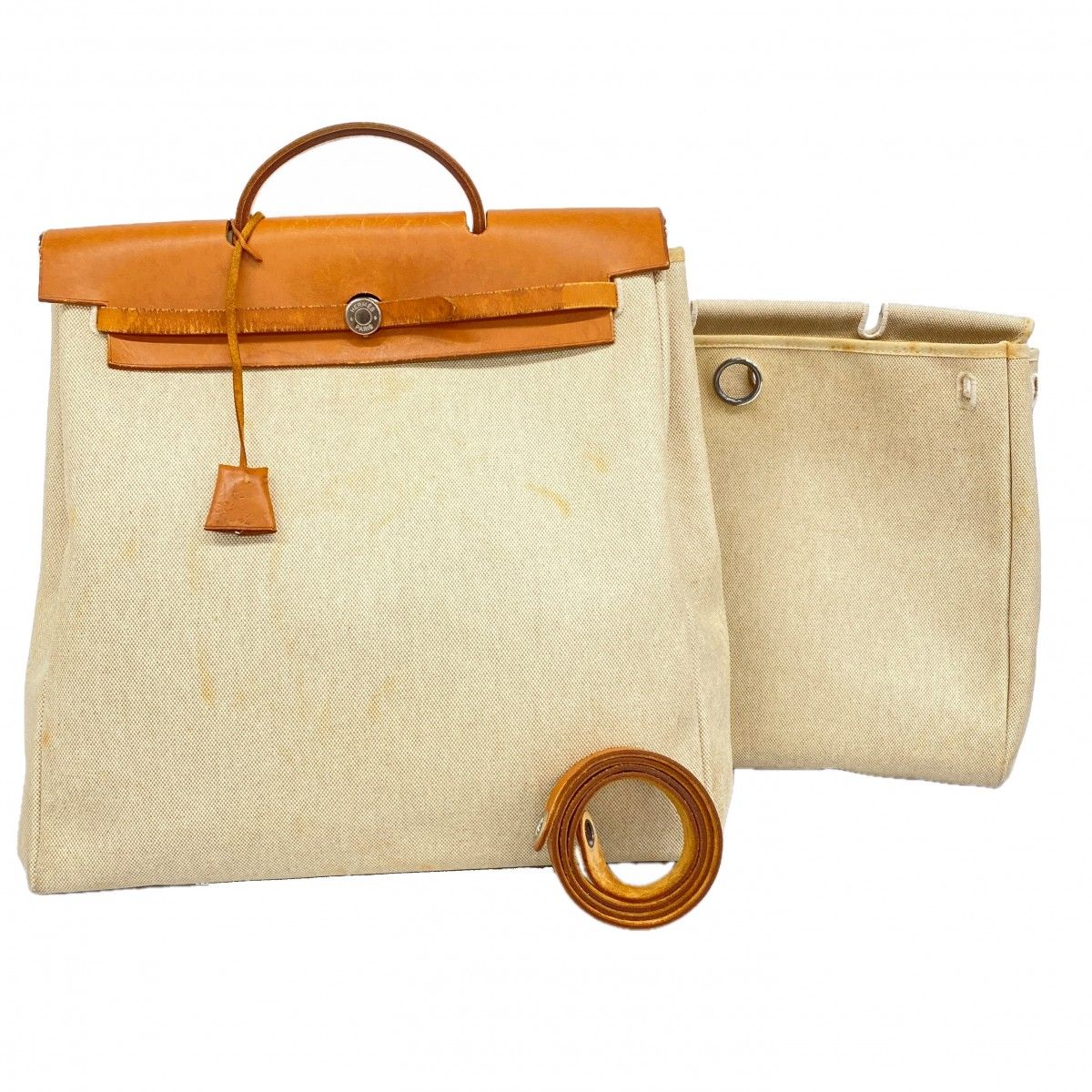 Hermes Handbag Herbag GM Toile Ash Natural Silver 2-Way Bag
