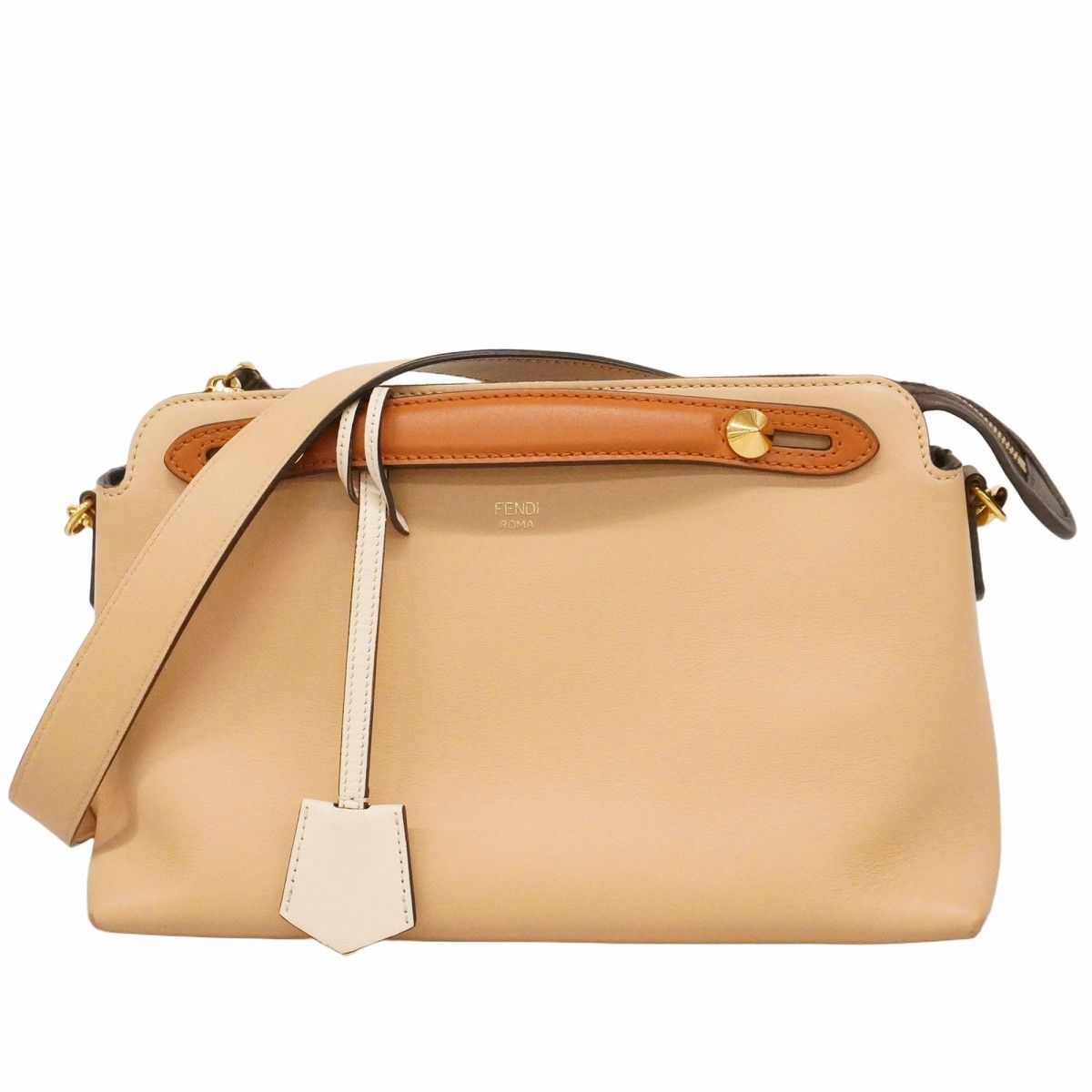 Fendi Handbag Visible Leather Beige Gold 2-Way Bag