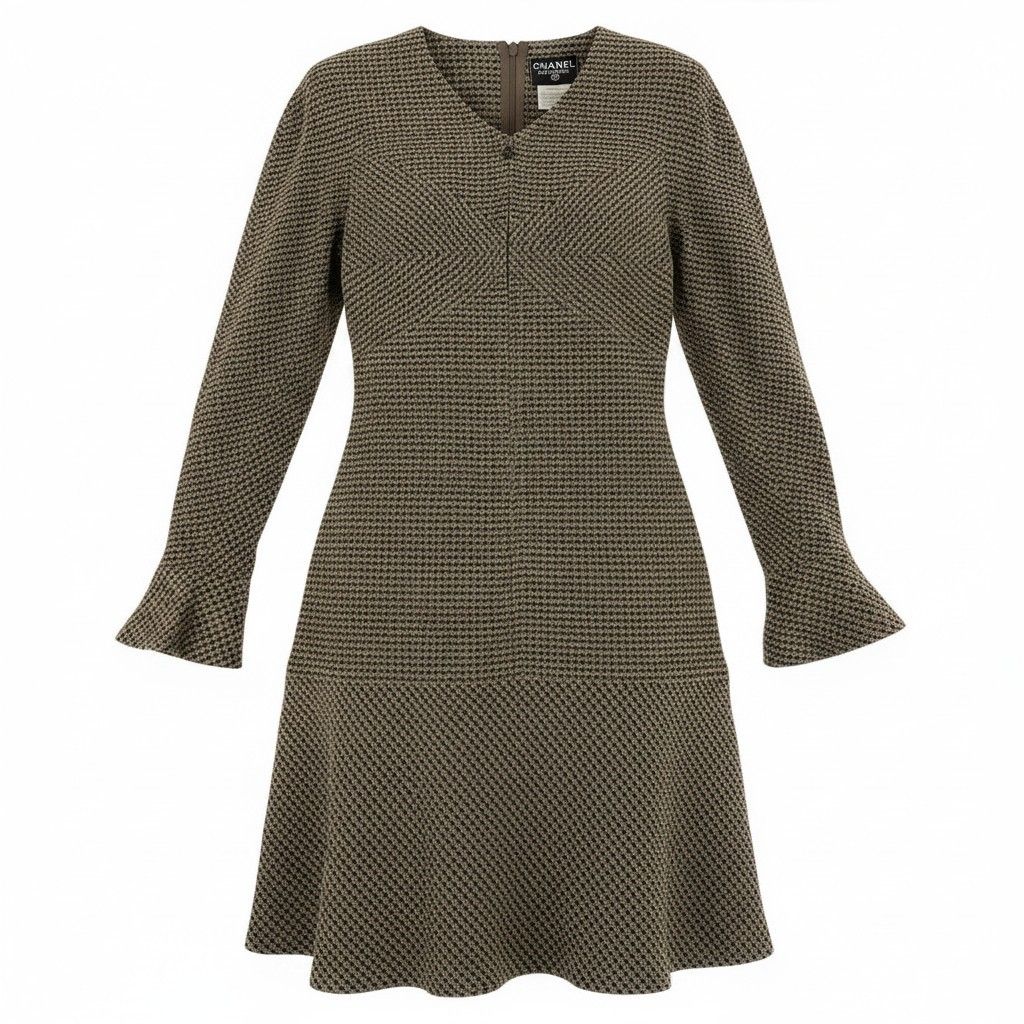 Chanel Front Zip Tweed Dress a Line CC Logo 42 Multicolor