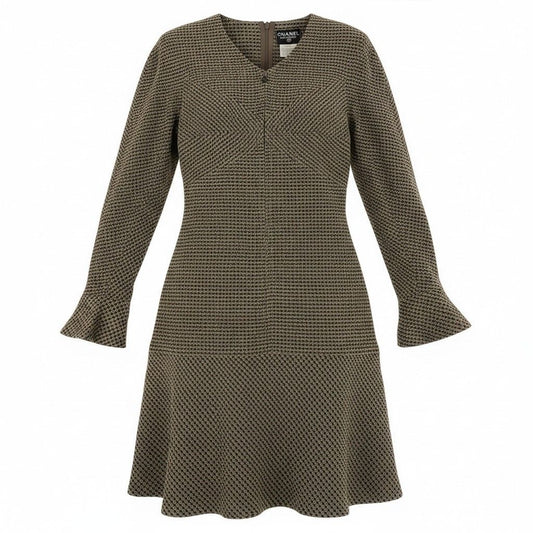 Chanel Front Zip Tweed Dress a Line CC Logo 42 Multicolor