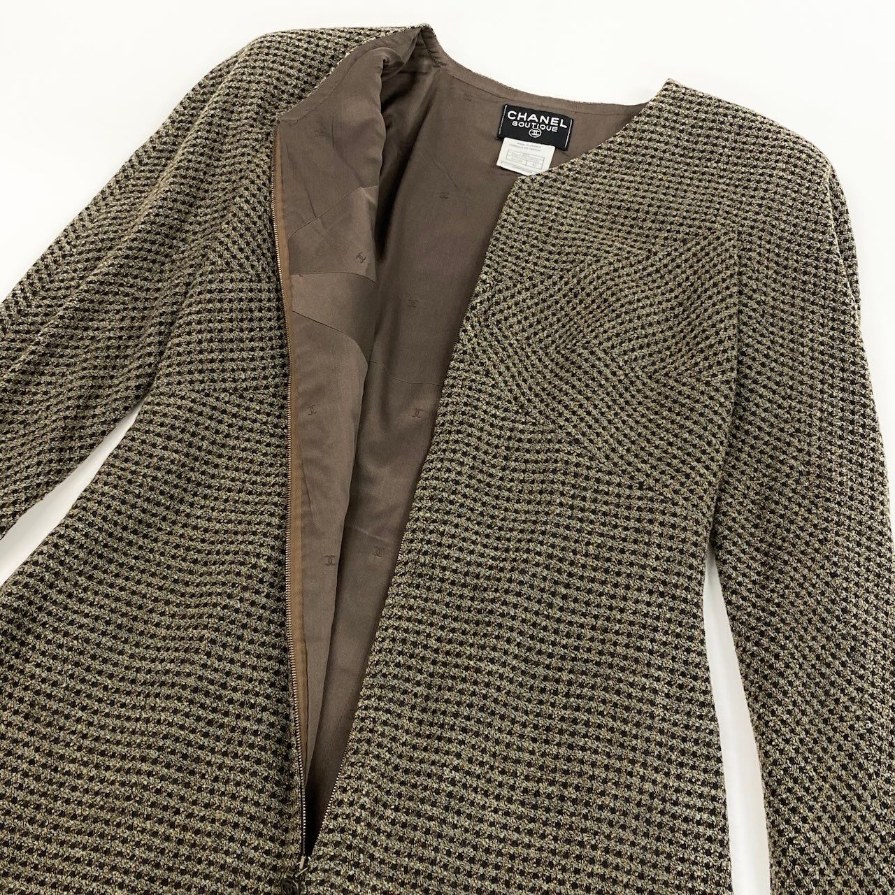 Chanel Front Zip Tweed Dress a Line CC Logo 42 Multicolor — view 5