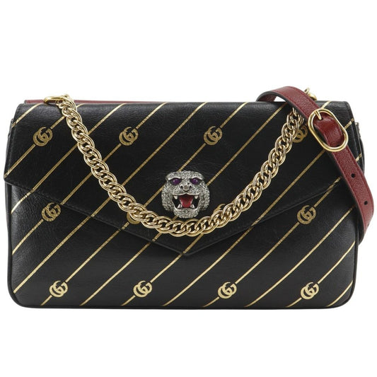 Gucci GG Cat Double Face Chain Shoulder Calf Red Black Bag