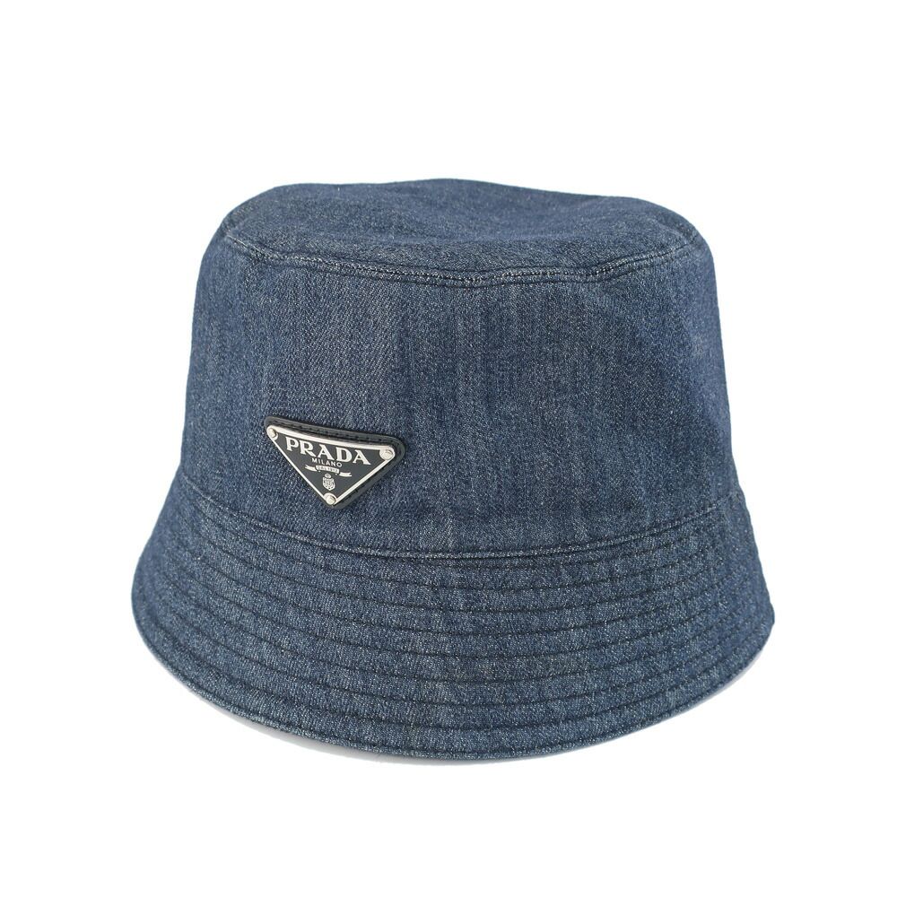 Prada Ten Denim Bucket Hat Blue Hat L Triangle Logo Aj6 Cotton