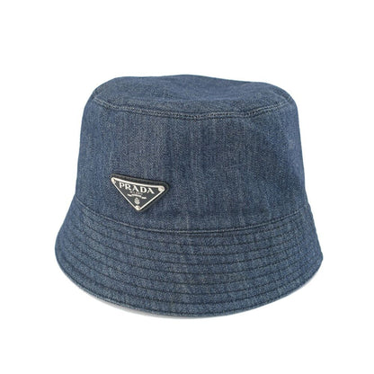 Prada Ten Denim Bucket Hat Blue Hat L Triangle Logo Aj6 Cotton