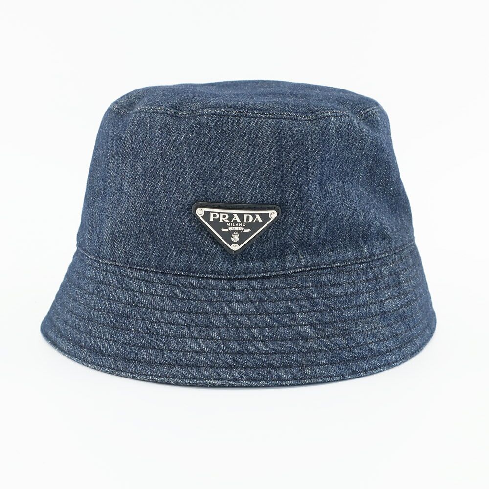Prada Ten Denim Bucket Hat Blue Hat L Triangle Logo Aj6 Cotton — view 4