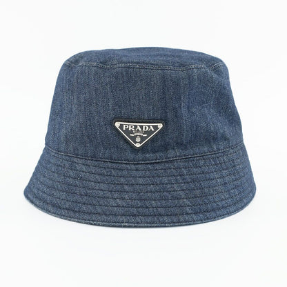 Prada Ten Denim Bucket Hat Blue Hat L Triangle Logo Aj6 Cotton — view 4