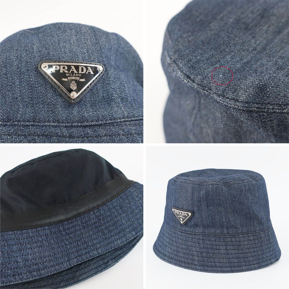 Prada Ten Denim Bucket Hat Blue Hat L Triangle Logo Aj6 Cotton — view 9
