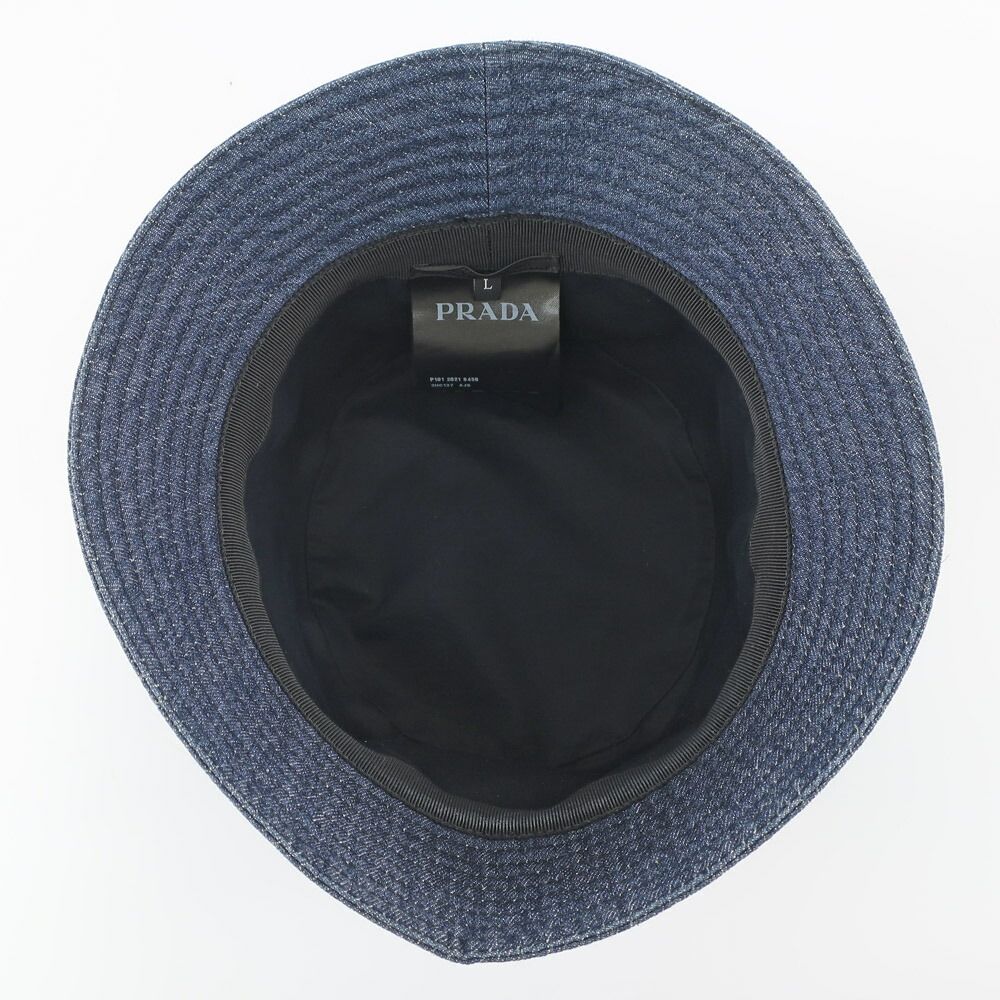 Prada Ten Denim Bucket Hat Blue Hat L Triangle Logo Aj6 Cotton — view 7