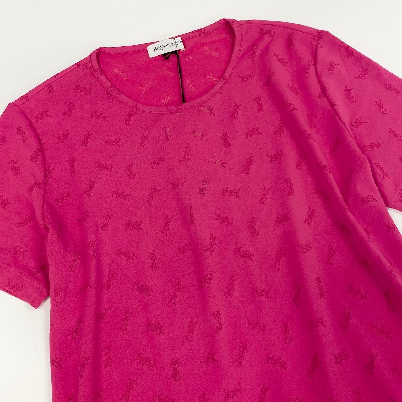 Saint Laurent Yves YSL Logo Short Sleeve T-Shirt Top LL Pink — view 4