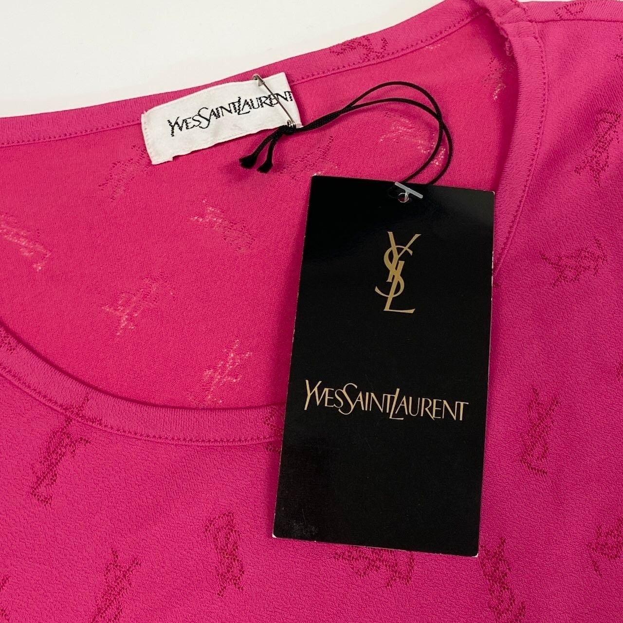 Saint Laurent Yves YSL Logo Short Sleeve T-Shirt Top LL Pink — view 8