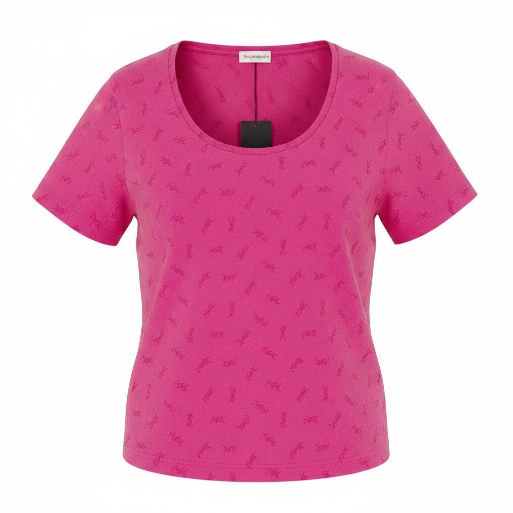 Saint Laurent Yves YSL Logo Short Sleeve T-Shirt Top LL Pink