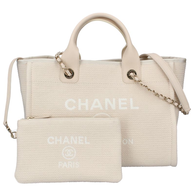 Chanel Deauville Line Tote Canvas Leather Cream