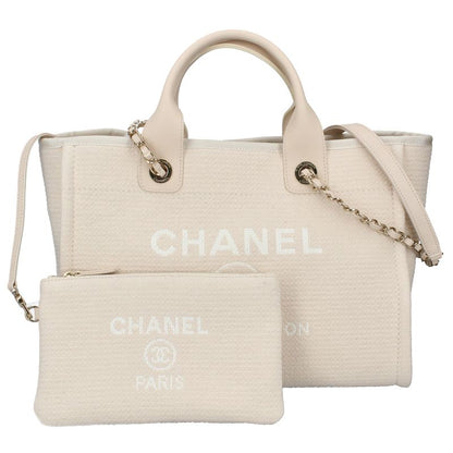 Chanel Deauville Line Tote Canvas Leather Cream