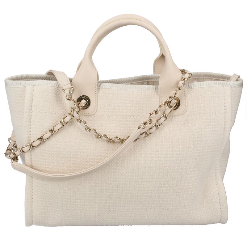 Chanel Deauville Line Tote Canvas Leather Cream — view 4