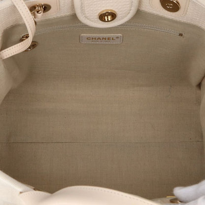 Chanel Deauville Line Tote Canvas Leather Cream — view 7