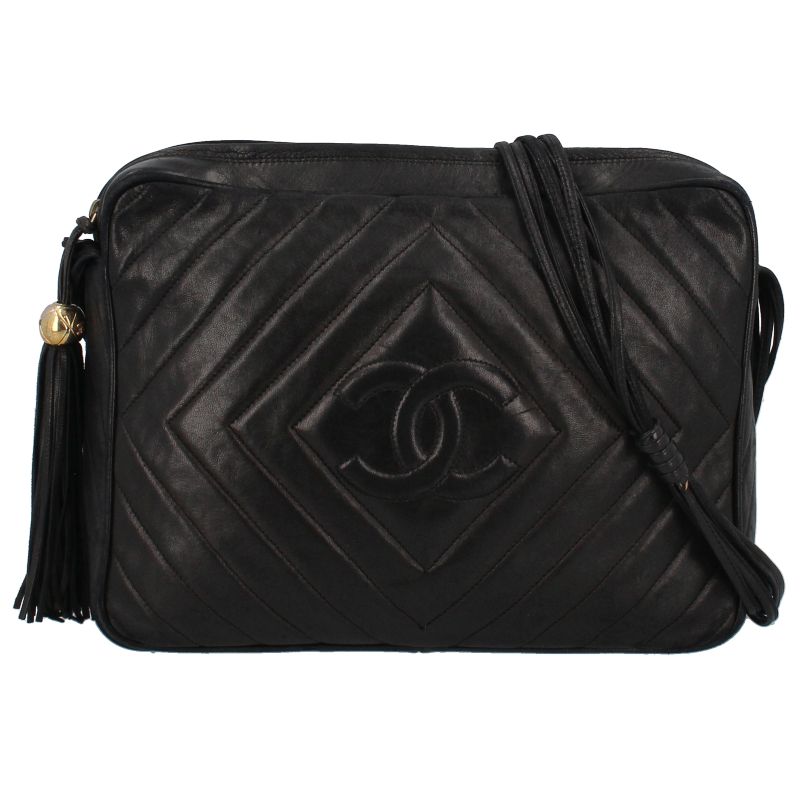 Chanel Fringe Shoulder Bag Lambskin Black