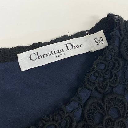 Dior Flower Lace Dress Tiered 44 Black Navy — view 8