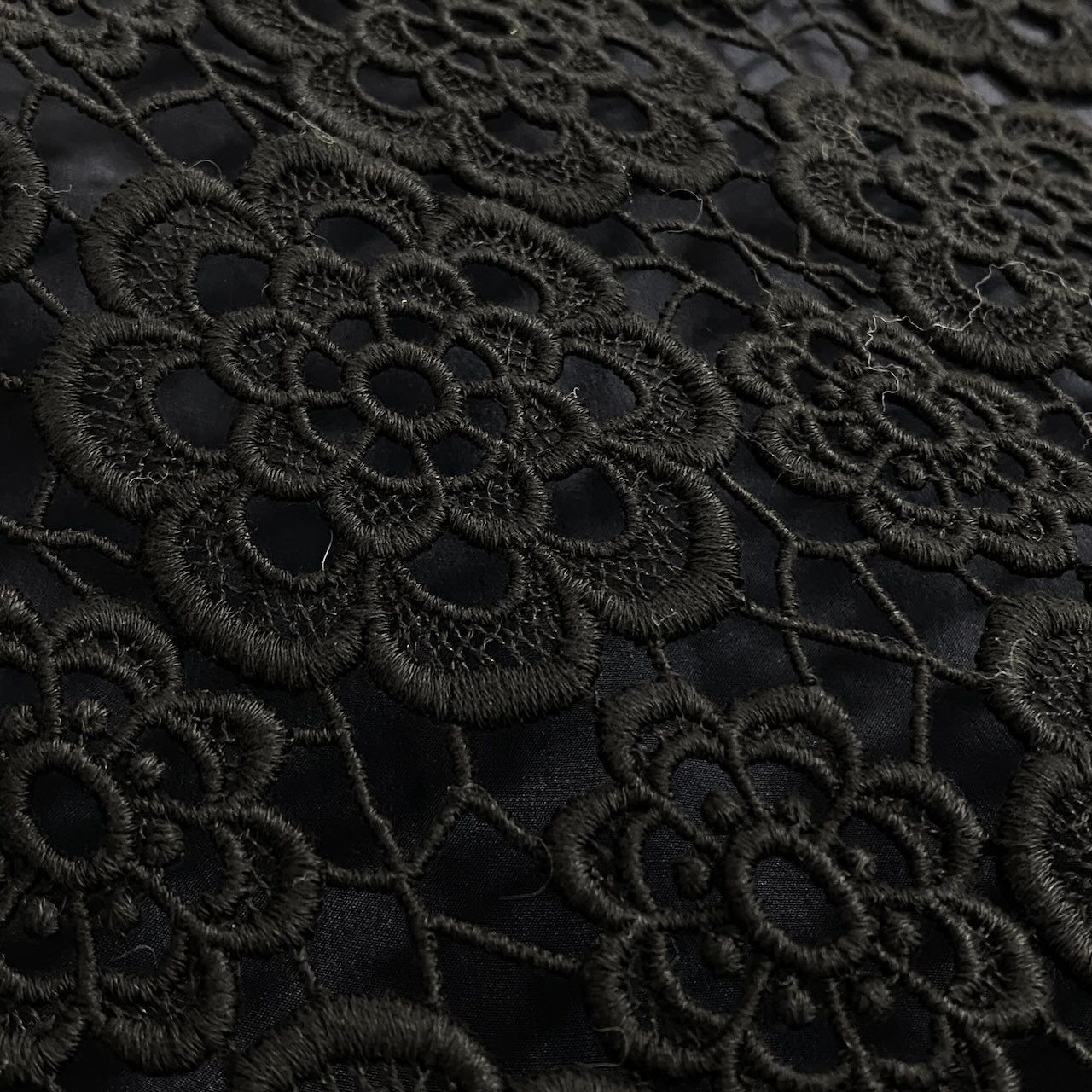 Dior Flower Lace Dress Tiered 44 Black Navy — view 6