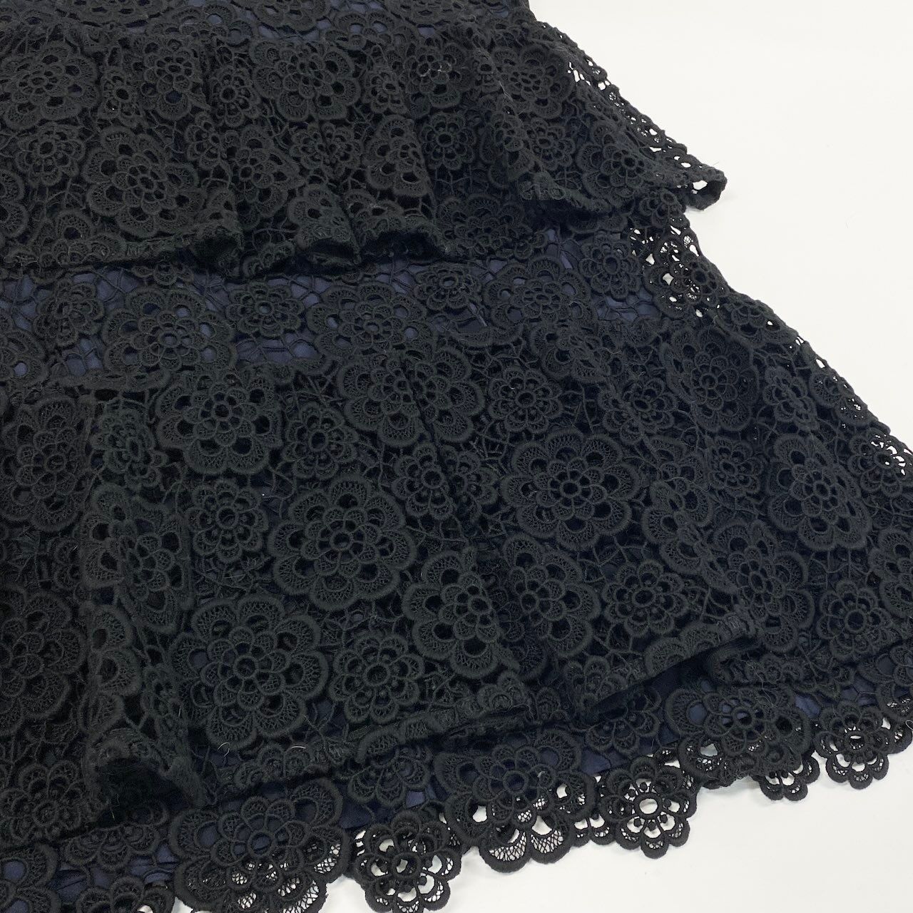 Dior Flower Lace Dress Tiered 44 Black Navy — view 5