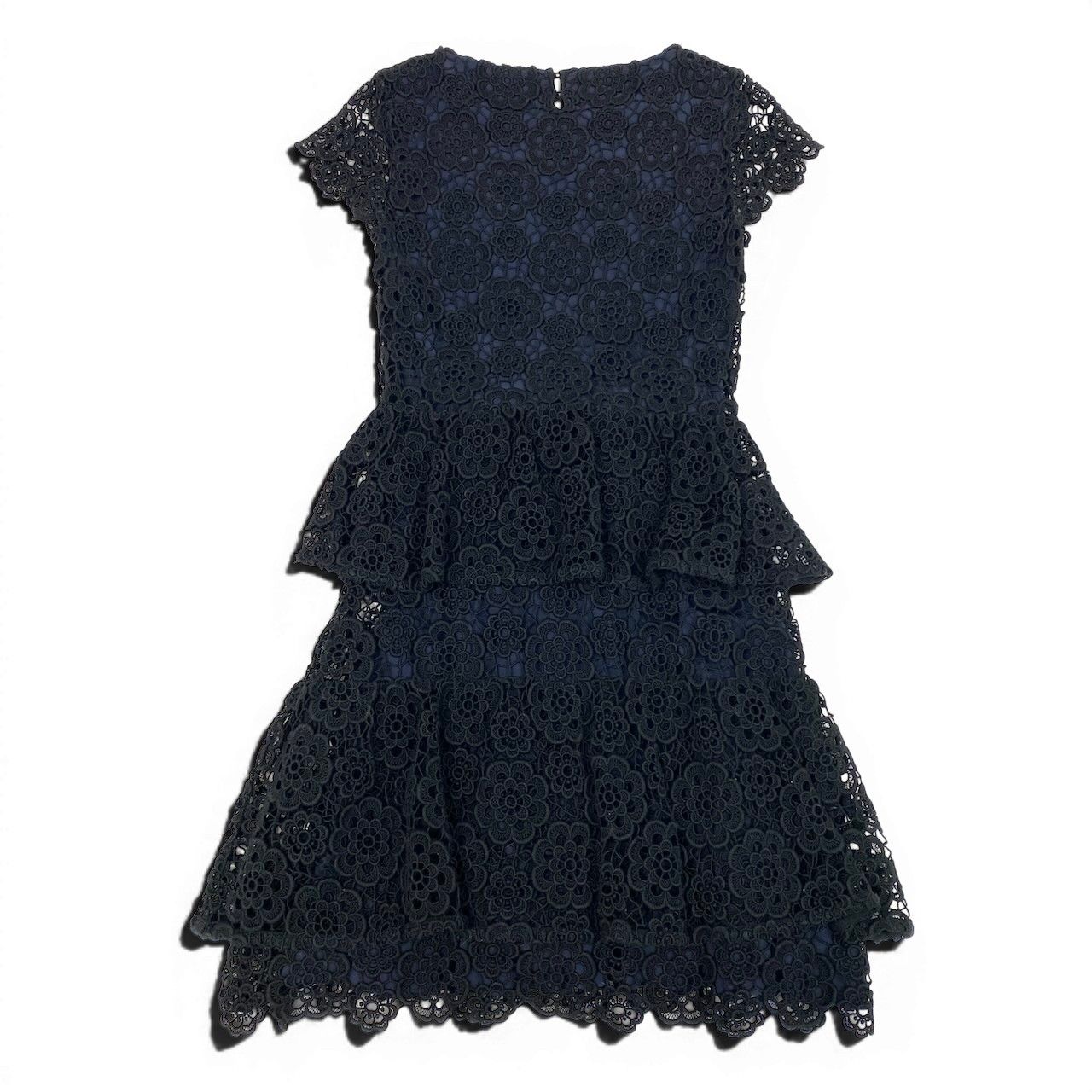Dior Flower Lace Dress Tiered 44 Black Navy — view 2