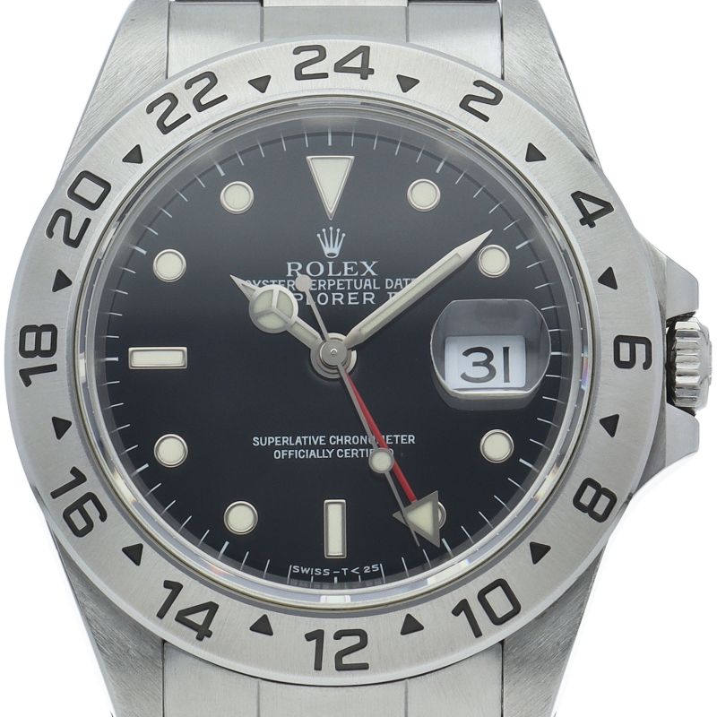 Rolex Tritium Single Buckle Box SS Watch Black Polished