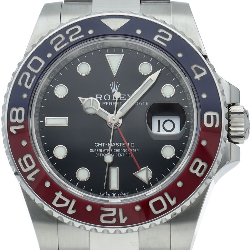 Rolex GMT Master 2 Watch Oyster Box SS Black Polished